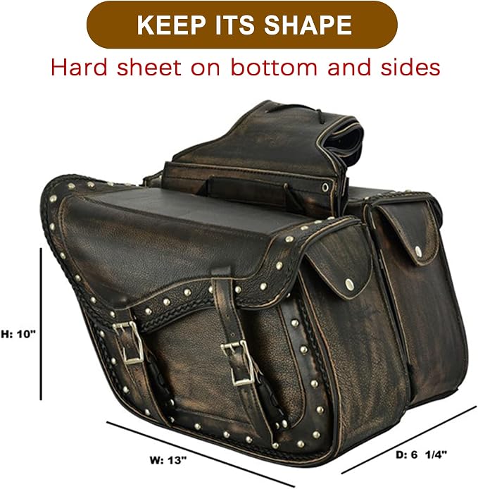 Dream Apparel Naked Cowhide Leather Motorcycle Saddle Bags Studded Throw Over - Image 4