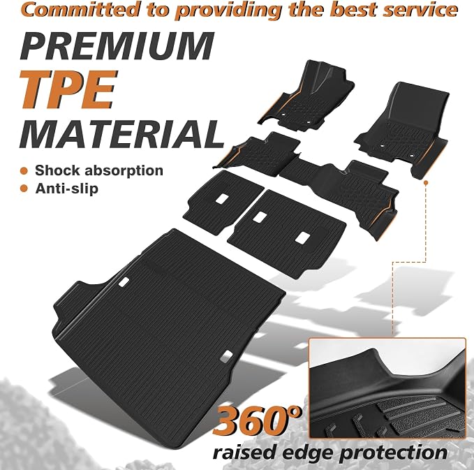 TripleAliners Floor Mats & Trunk Mat & Rear Seatback Cover All Weather TPE - Image 3