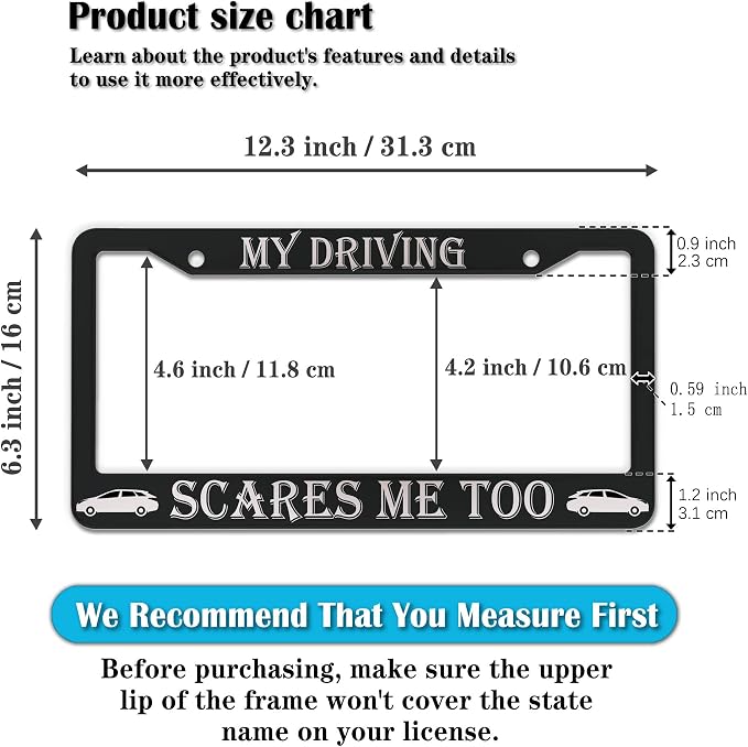 Fun License Plate Frame Cover Black and White License Plate Frames My Driving - Image 2