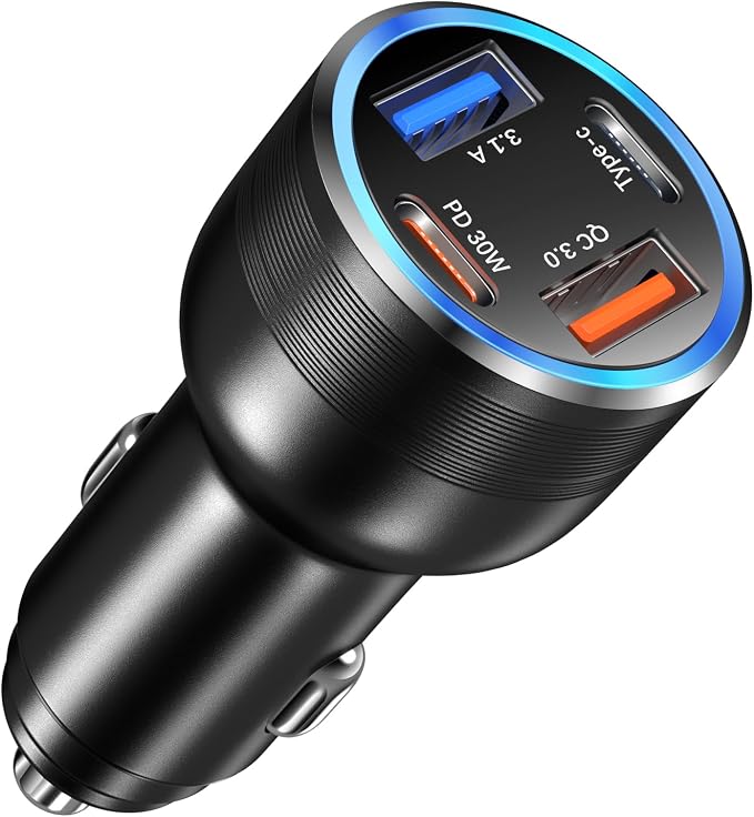 65W USB C Car Charger, Bangfun 4 Port Cigarette Lighter Adapter QC/PD 30W Fast by Bangfun