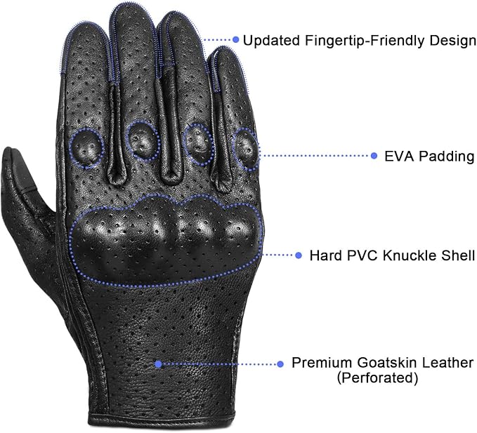 Superbike Full Finger Goat Skin Leather Touch Screen Motorcycle Gloves - Image 2