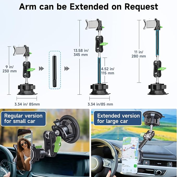 HEMMOTOP Suction Cup Car Phone Mount, 12 in Heavy Duty Metal Cell Phone Holder - Image 3