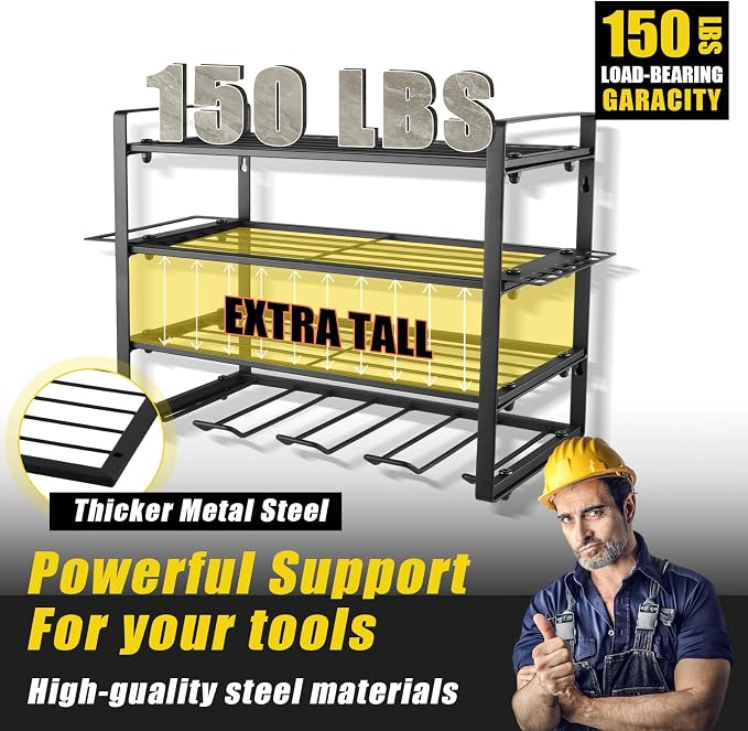 4 Layers Power Tool Organizer Wall Mount, Garage Wall Shelving, 4 Drill Holder - Image 4