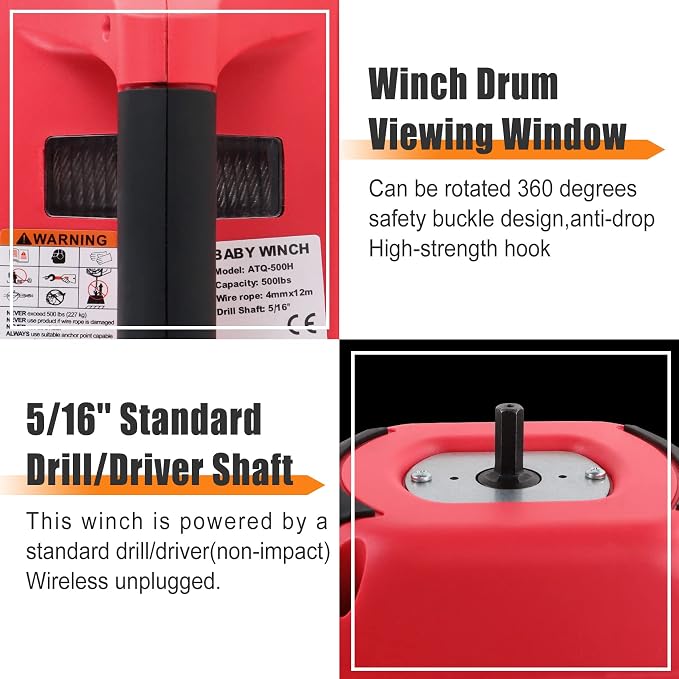 Portable Drill Winch, Rotate The Hook 360 Degrees, Stretched Wire Fence - Image 3