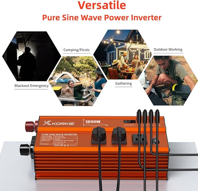 1000W Pure Sine Wave Inverter, Car Power Inverter, 12V DC to 110V AC Power - Image 5