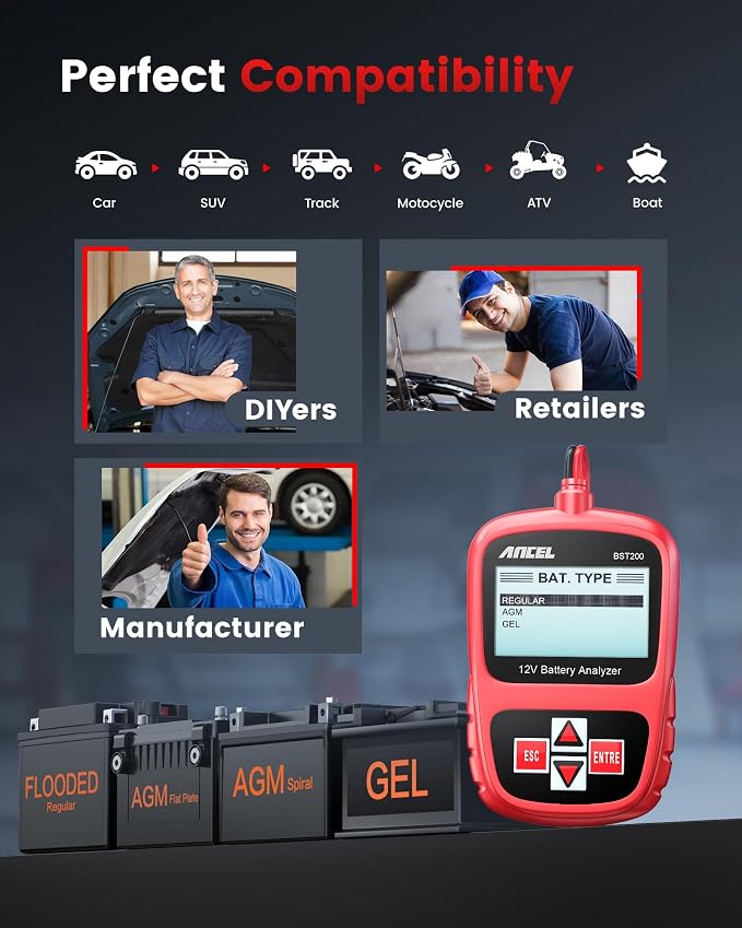 ANCEL BST200 Car Battery Tester 12V Automotive, 100-1100 CCA Battery Load - Image 5