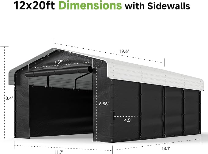 Real Relax 12x20ft Metal Carport, Heavy Duty Metal Carport Canopy Galvanized - Image 5