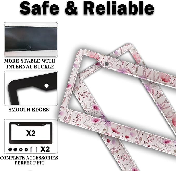 License Plate Frame Holder for Women Powder License Plate Frames for Men Pink - Image 4