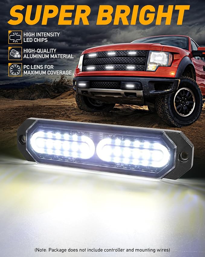 HLauto 1200T Emergency Strobe Grille Lights: 8pcs 12 LED Sync Feature Safety - Image 2