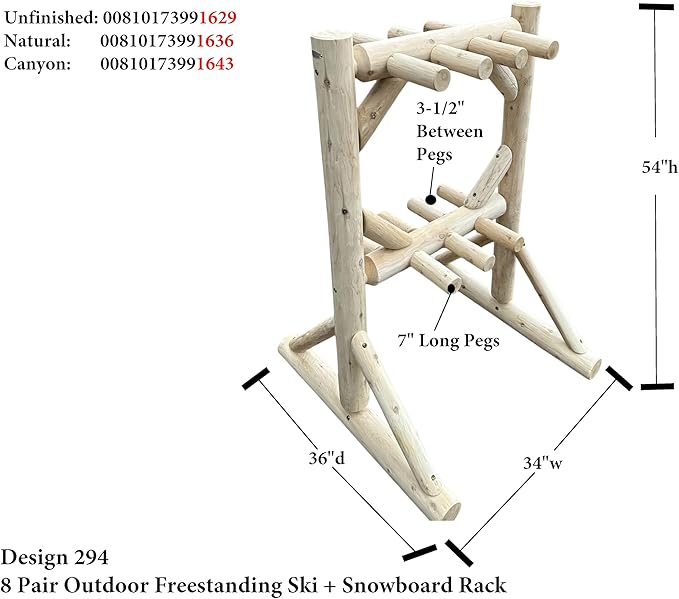 8-Place Freestanding Log Ski Rack Holder, Indoor & Outdoor Snowboard Racks - Image 3
