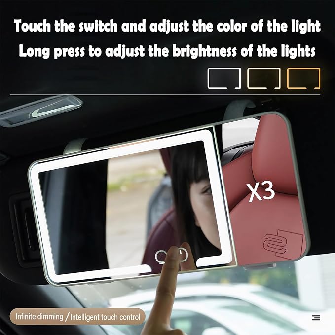 Car Sun Visor Vanity Mirror, Dimmable Touch Screen Makeup Mirrors - Image 3
