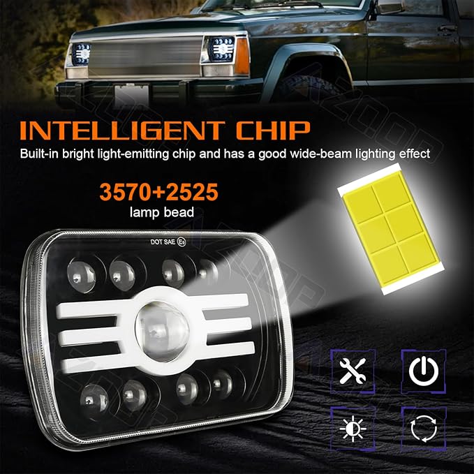 5x7 7x6 Inch LED Headlights, H6054 80W Headlights, Turn Signals, DOT Approved - Image 7