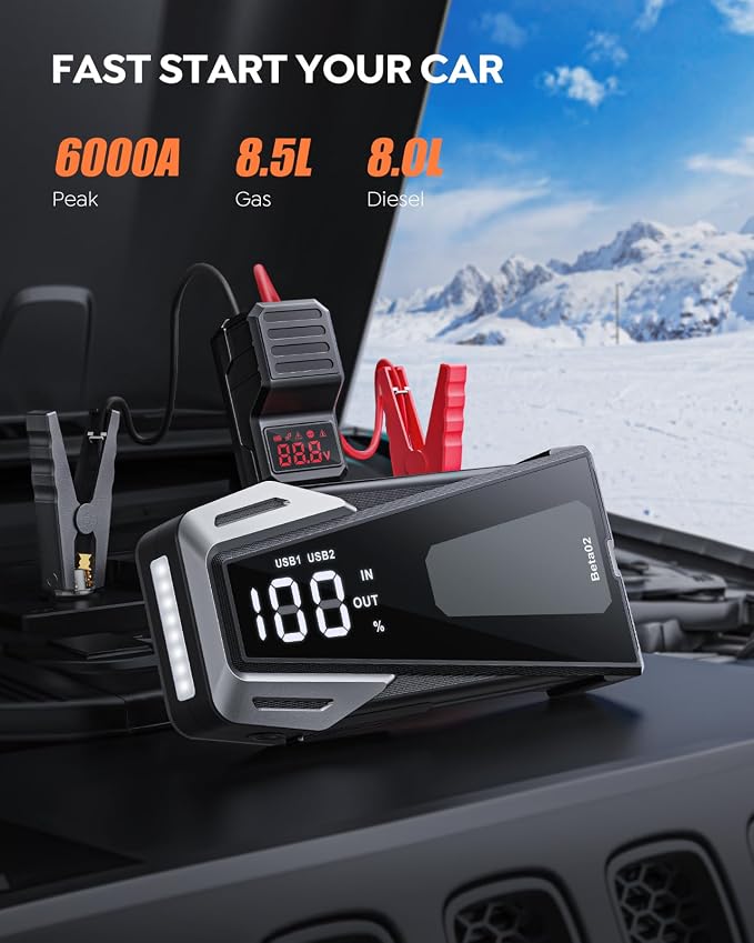 Portable Car Battery Jump Starter 6000A 21800mAh, Car Battery Jumper Starter - Image 2