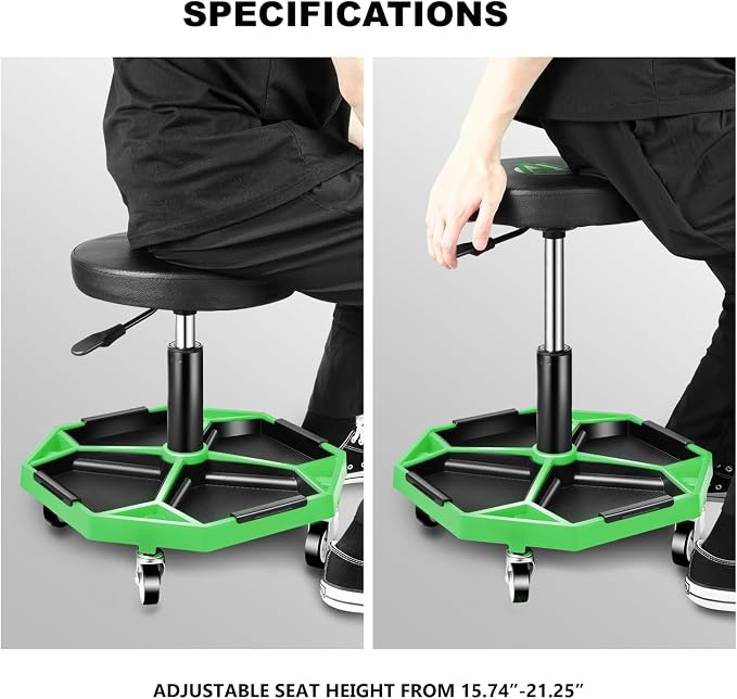 PM PERFORMOTOR Adjustable Height Pneumatic Garage Seat Rolling Mechanic Stool - Image 4