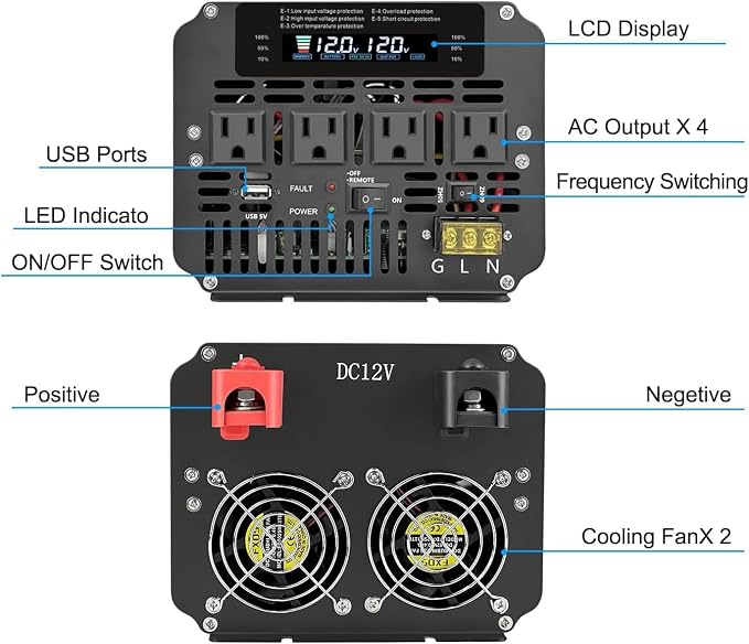 5000W Power Inverter 12V to 110V/120V DC to AC - Image 3