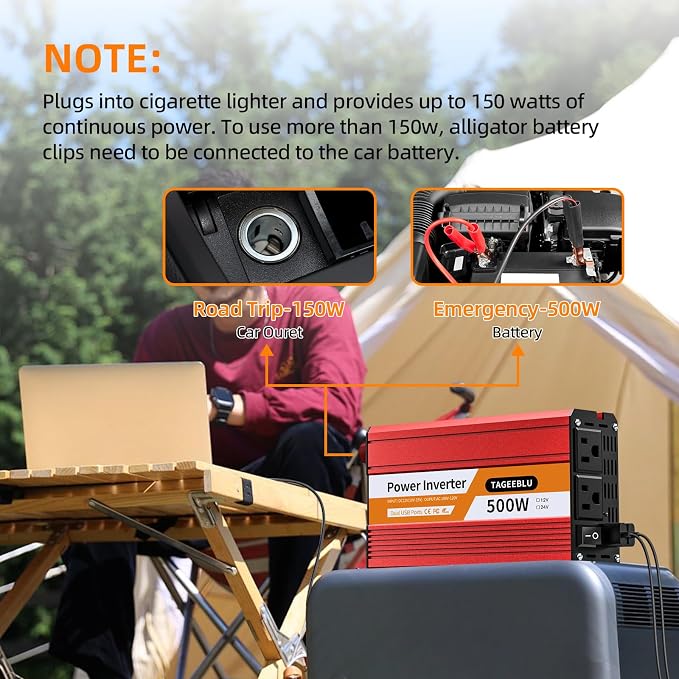 500W Power Inverter DC 12V to 110V/120V AC Car Inverter - Image 5