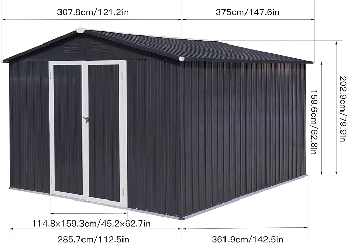 12 x 10 FT Metal Garden Shed, Outdoor Storage Shed - Image 2