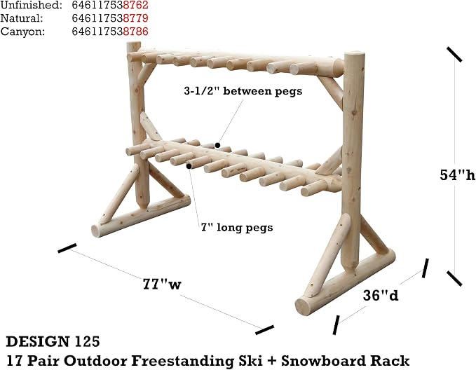 17-Pair Freestanding Skis + Snowboard Log Rack, Standing Shorter Ski Storage - Image 3