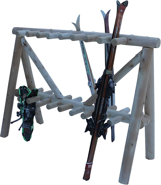 21-Place Freestanding Log Ski Rack Holder, Indoor & Outdoor Snowboard Racks - Image 8