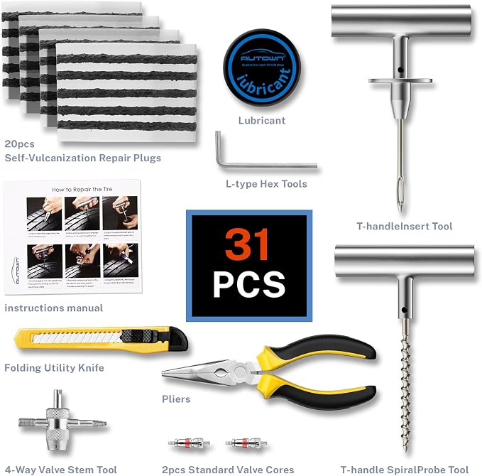 Flat Tire Repair Kit with Plugs 31 Pcs - Image 2