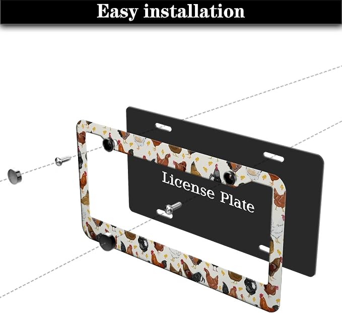 License Plate Covers for Women Multicolor License Plate Frames for Men Chicken - Image 7