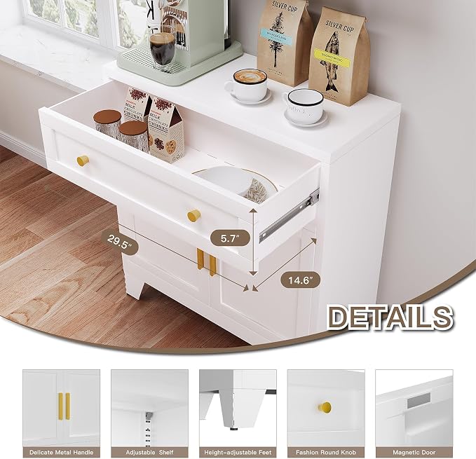Metal Sideboard Cabinet with Big Drawers, Farmhouse Coffee Bar with One - Image 8
