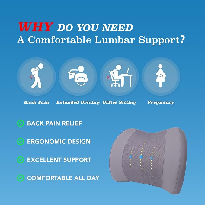 Lumbar Support Pillow for Car, Memory Foam Lumbar Pillow for Lower Back Pain - Image 3