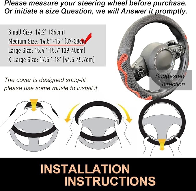 PINCTROT Comfy Grip Steering Wheel Cover, Anti-Slip Design, Universal 14.5-15 - Image 6
