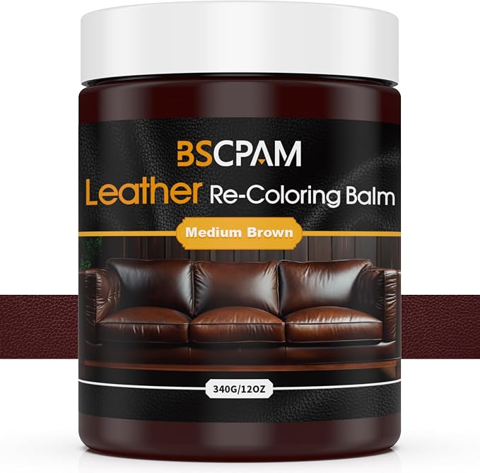 Medium Brown Leather Recoloring Balm, 12oz Leather Color Restorer by BSCPAM