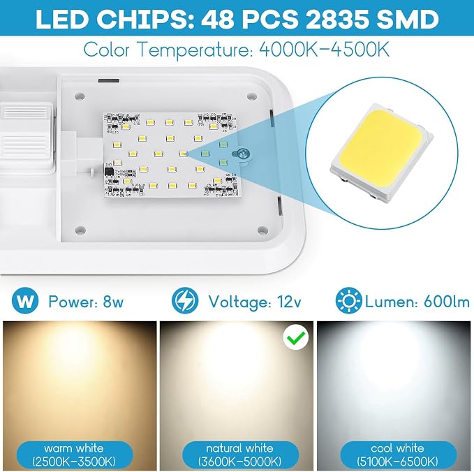8 Pack RV Lights Interior 12V Led 8W Ceiling Double Dome Light 600 Lumen - Image 4