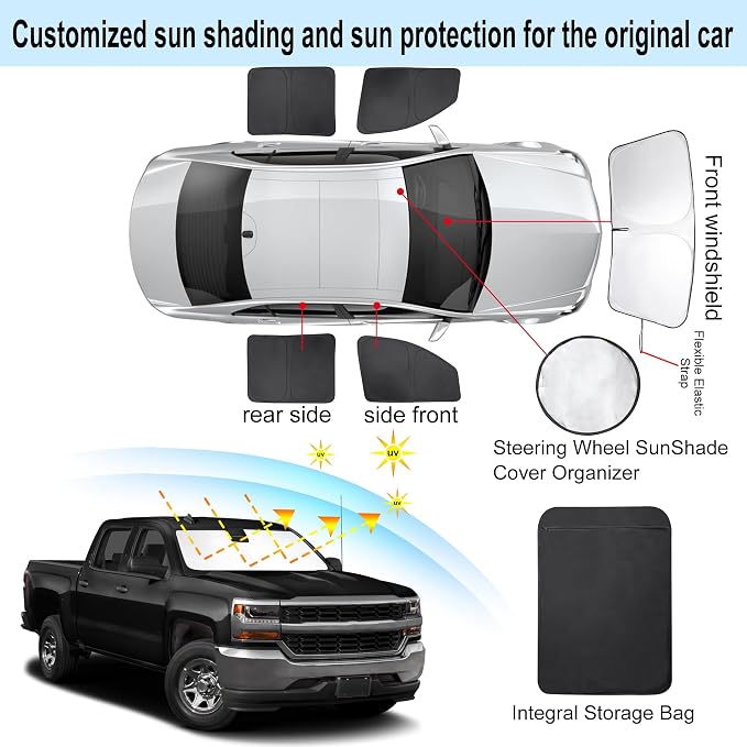 TINGLU Window Shades for Chevrolet/Chevy Silverado 2014-2019 Accessories Full - Image 3