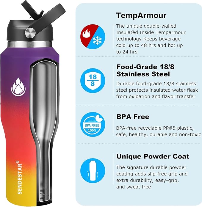 SENDESTAR 40oz Water Bottle Wide Mouth Stainless Steel Vacuum Insulated Double - Image 3