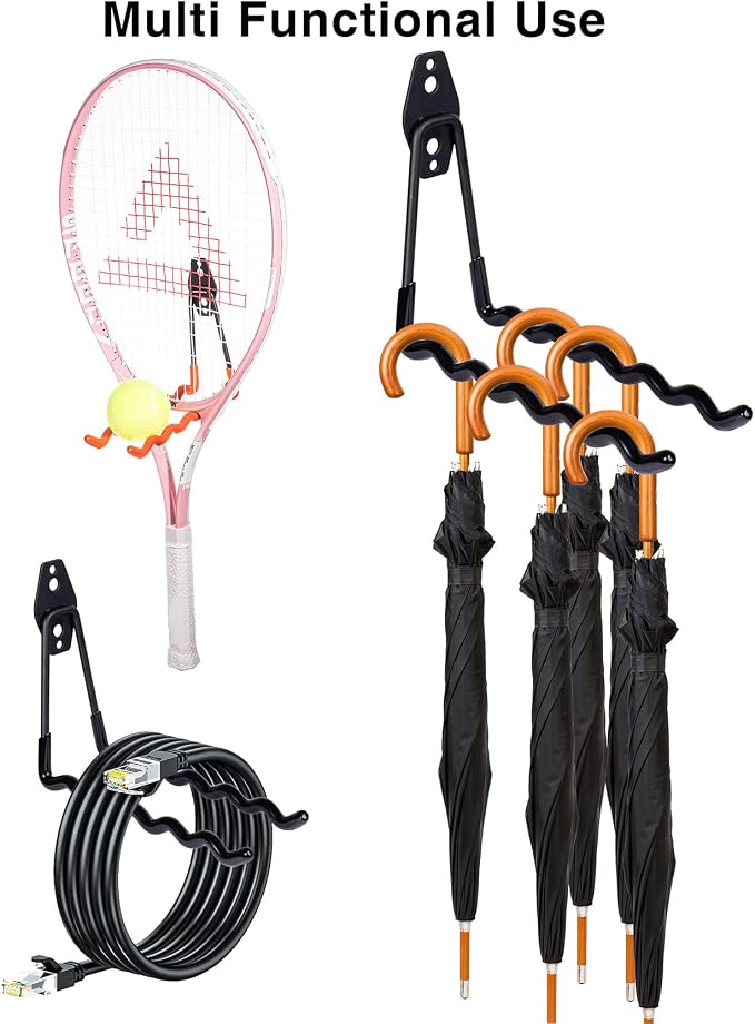 2 Packs Garage Wall Hooks Heavy Duty Hanger, Wall-Mounted Metal Badminton - Image 6