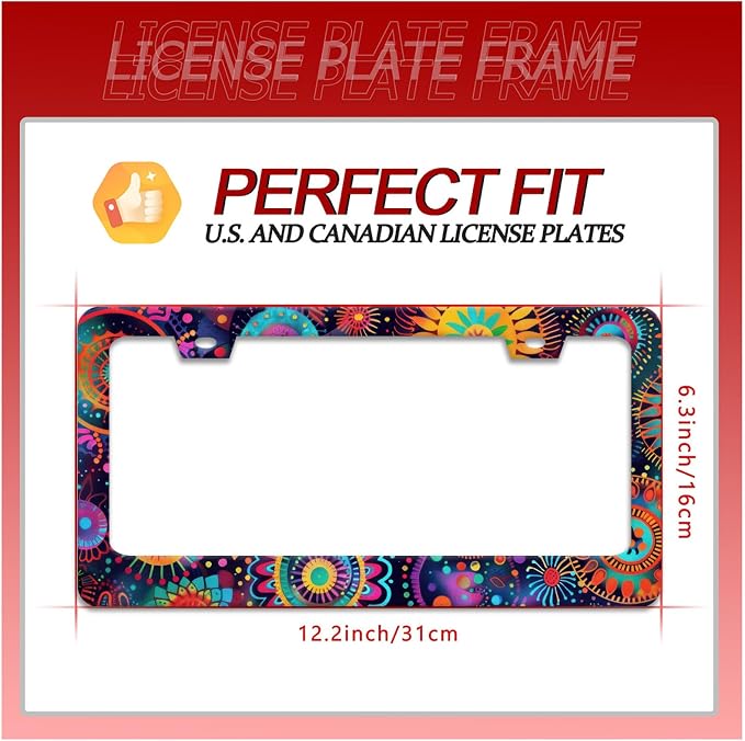 Fantasy Colorful Mandala License Plate Frame Boho Flowers License Plate Holder - Image 2