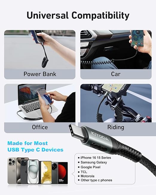 USB A to USB C Cable 3FT/6FT, Coiled USB C Cable - Image 8