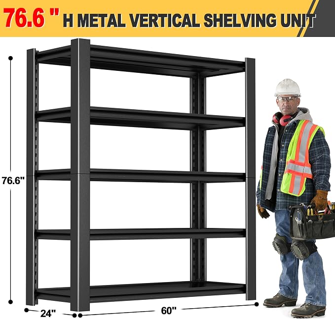 76" H x 60" W x 24" D 5-Tier Heavy Duty Garage Shelving Unit, 3000 LBS Capacity - Image 2