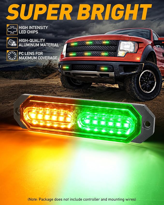 HLauto 1200T Emergency Strobe Grille Lights: 8pcs 12 LED Sync Feature Safety - Image 2