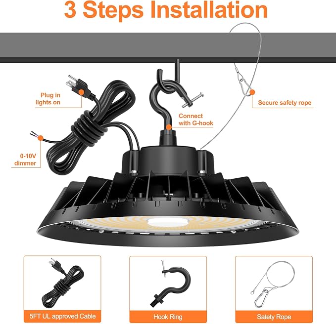 4Pack LED High Bay Lights, Super Bright 150W UFO High Bay LED Shop Lights - Image 6