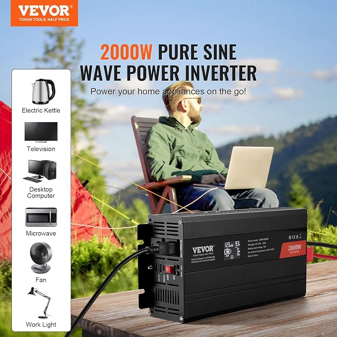 VEVOR Pure Sine Wave Inverter, 2000 Watt, DC 12V to AC 120V Power Inverter - Image 2