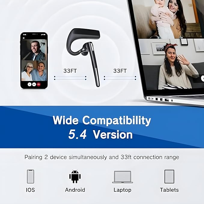 Bluetooth Headset V5.4, Wireless Bluetooth Earpiece - Image 5