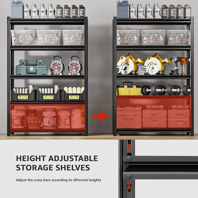 5 Tier Metal Shelving Unit 84" H x 48" W x 24" D, 3000LBS Adjustable Storage - Image 5