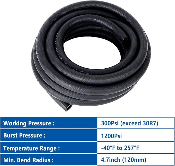 LokoCar Rubber Fuel Hose Line Push Lock 1/2" ID SAE 30R7 NBR 25ft 300PSI Black - Image 6
