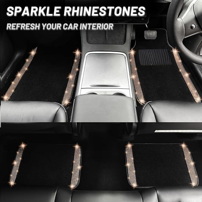 NBTEPEM Gold Bling Car Floor Mats Full Set, Universal Fit Most Cars - Image 7