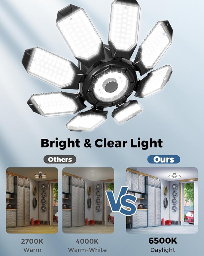 Adiding LED Garage Ceiling Lights 56000Lm 4 Pack w/ 8 Adjustable Panels - Image 7