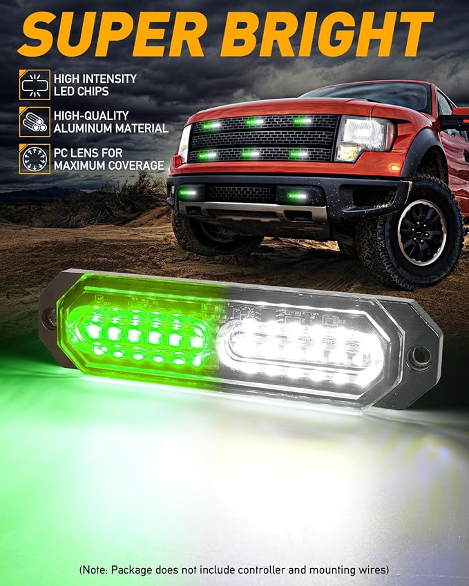 HLauto 1200T Emergency Strobe Grille Lights: 8pcs 12 LED Sync Feature Safety - Image 2