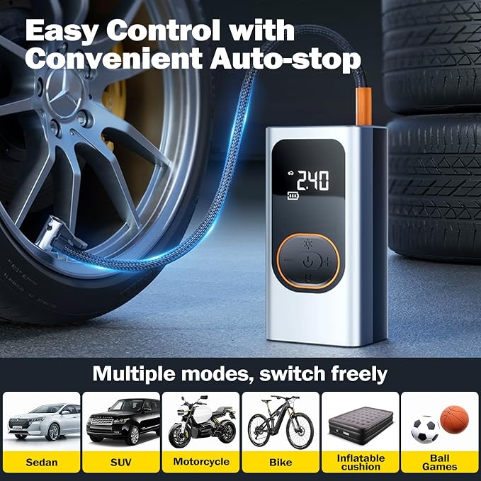 X9 Pro Portable Tire Inflator 1Min2X Faster 150PSI Air Compressor, 25000mAh - Image 4