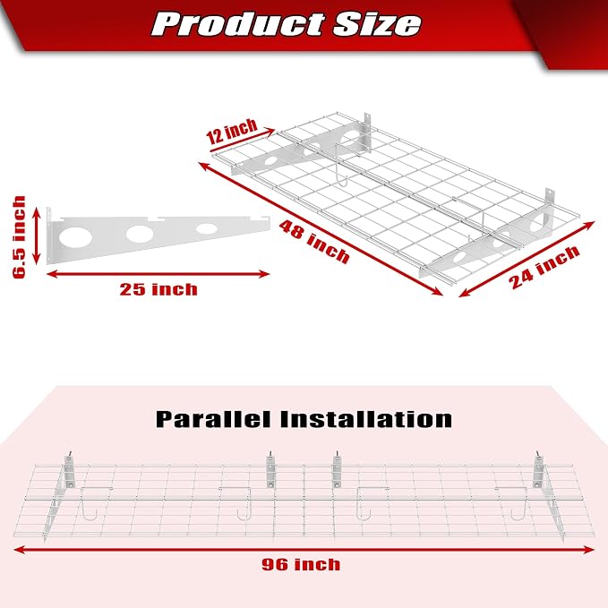 WALMANN 2 Pack Garage Wall Shelves, 2 x 4 ft/24 * 48 inch Wall Mounted Storage - Image 4