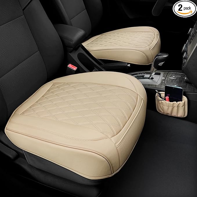 2 Pack Leather Front Car Seat Cover Bottom Car Seat, Anti-Slip and Full Wrap by BEITK