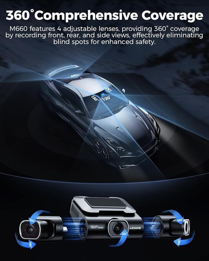 AZDOME 360° 4 Channel Dash Cam, Built-in 128GB eMMC, 2K+1080P*3 Dashcam Front - Image 9