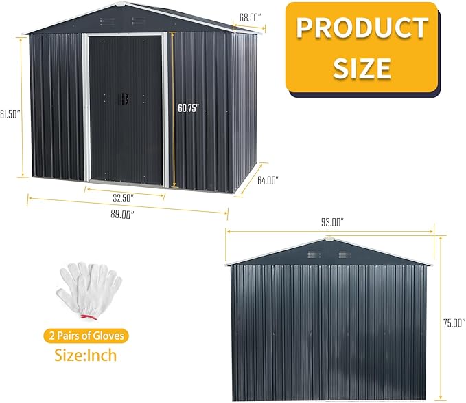 6x8 FT Outdoor Storage Shed, Metal Garden Shed - Image 4